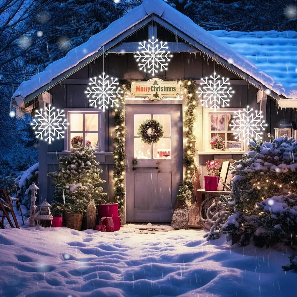Christmas Snowflake String Lights - 10.5ft with 5 Drops & 8 Light Modes